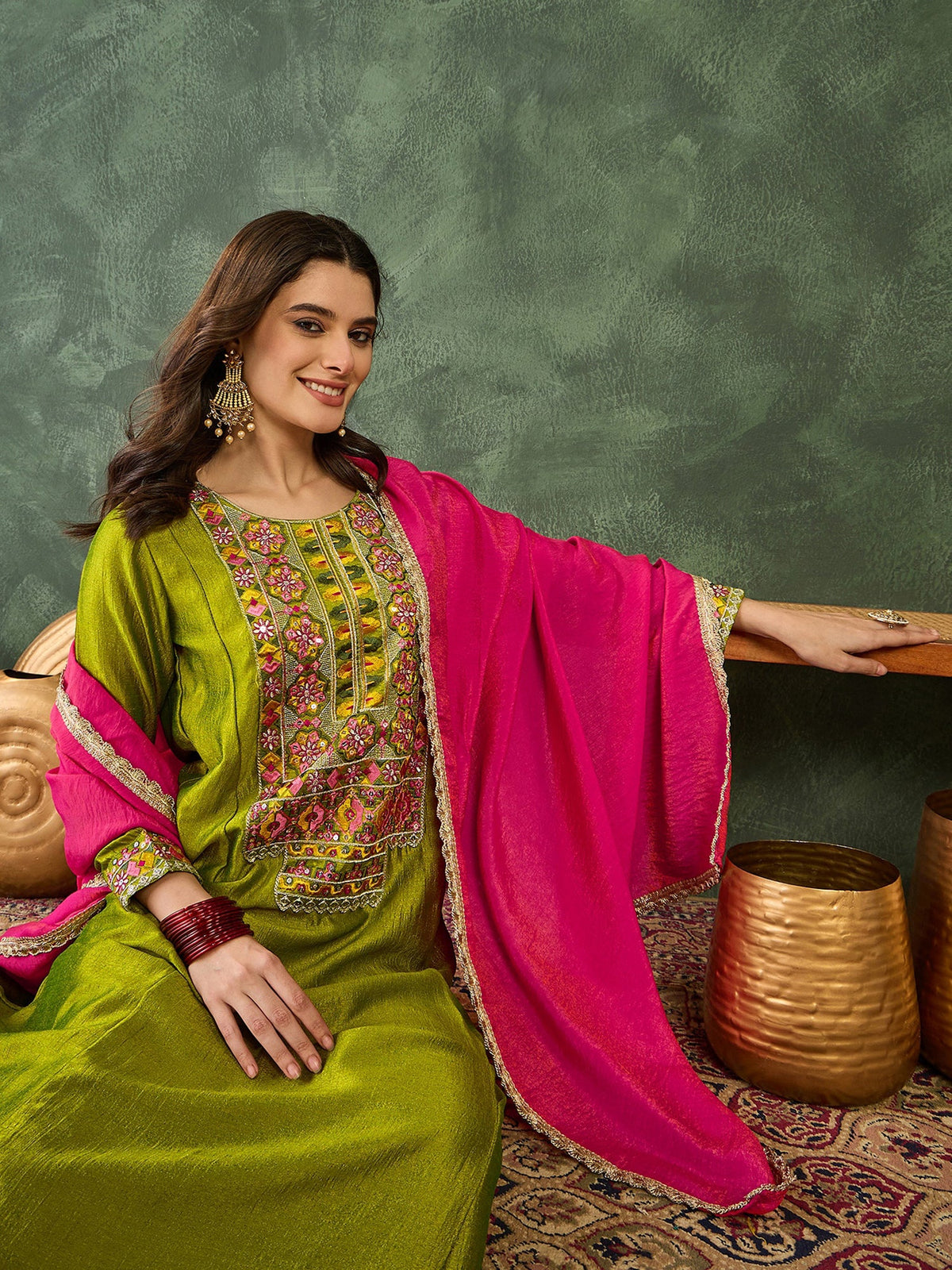 Liril Green Embroidered Suit Sets