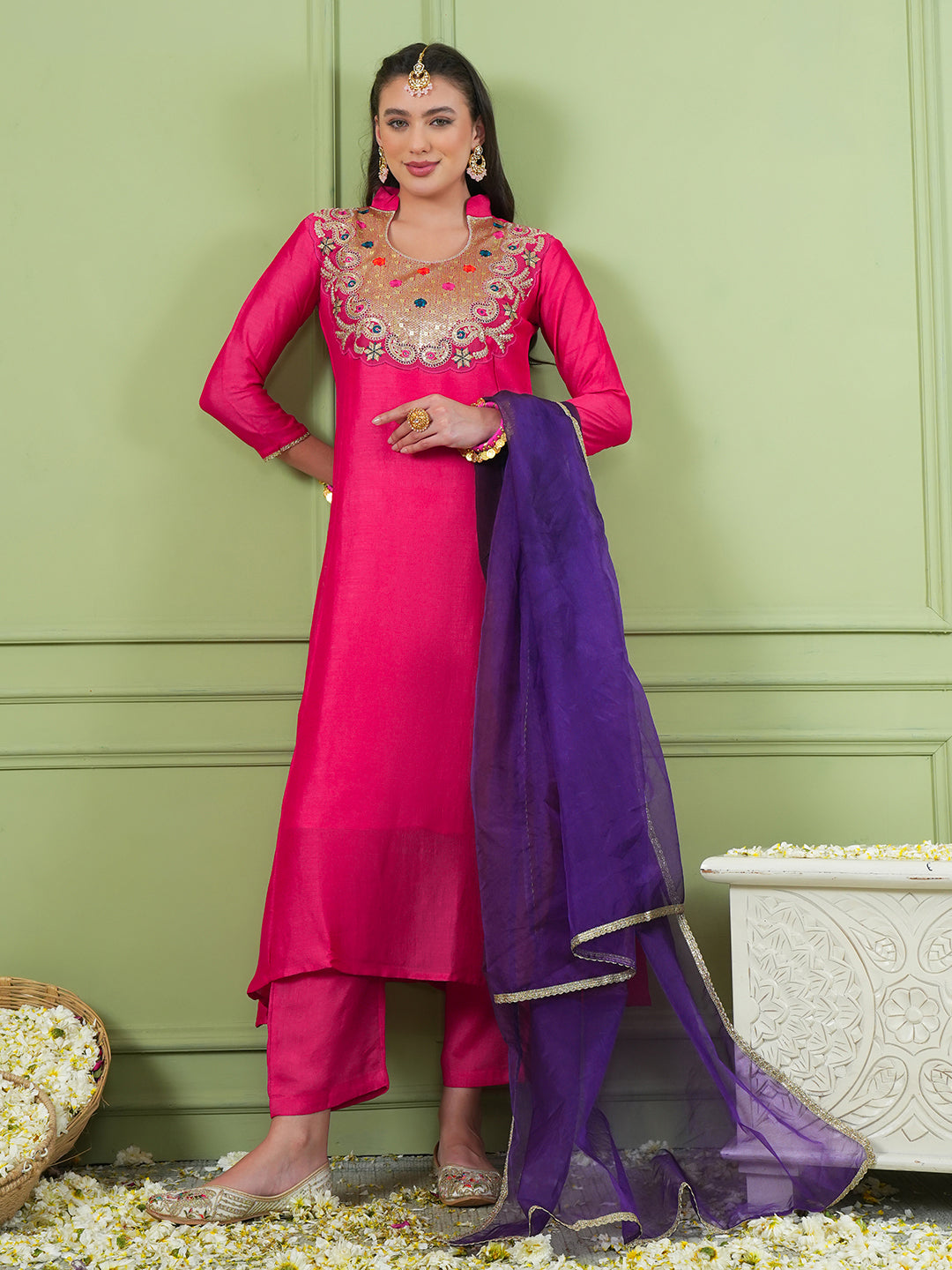 Rani Pink Silk Flared Suit Sets