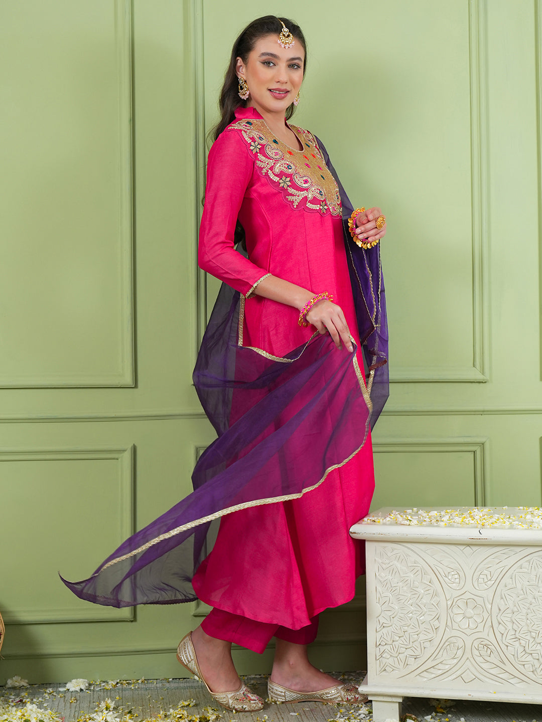 Rani Pink Silk Flared Suit Sets
