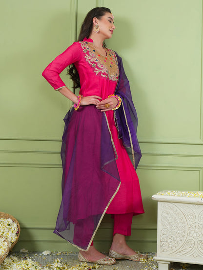 Rani Pink Silk Flared Suit Sets