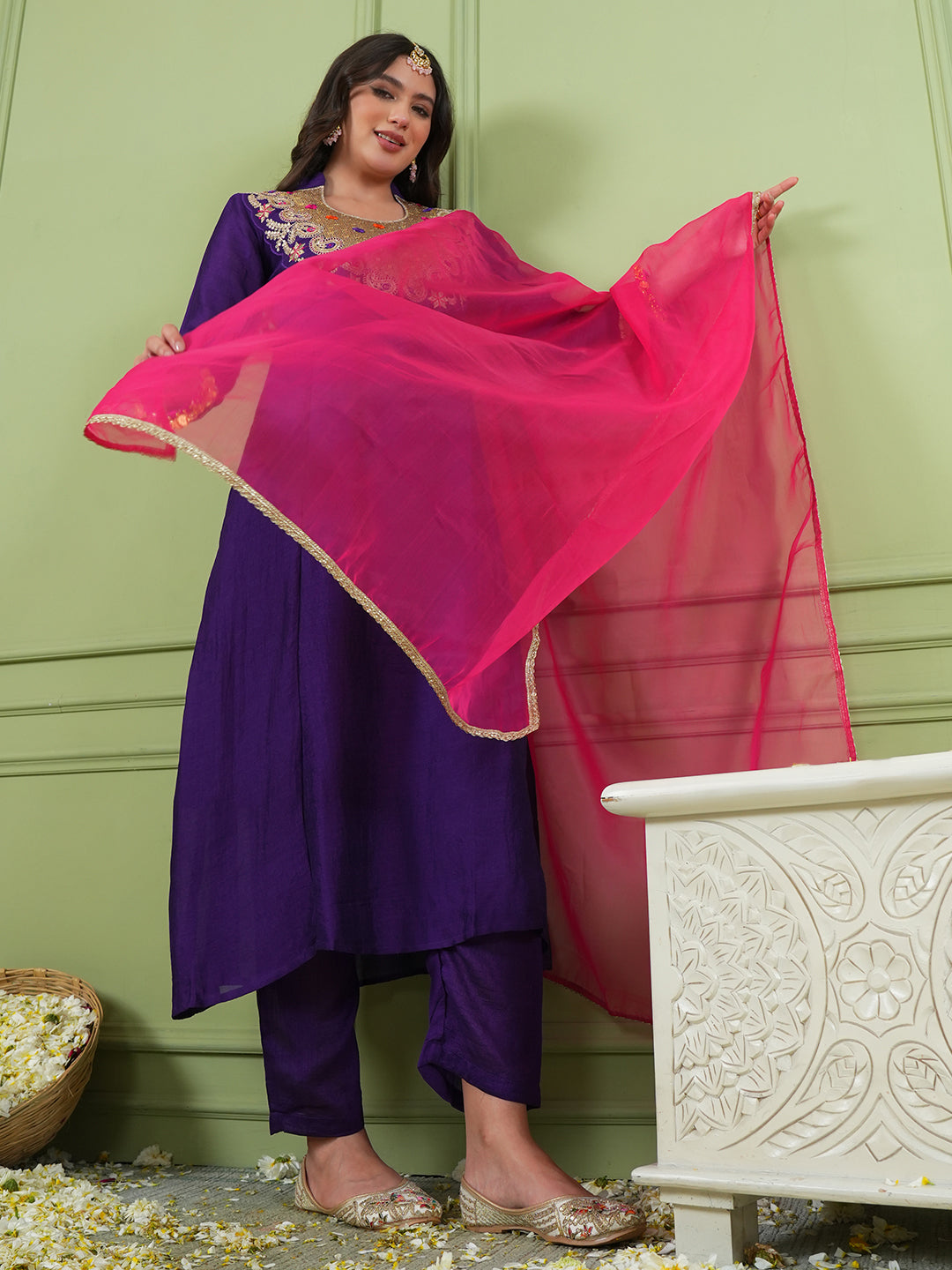 Violet Silk Flared Suit Sets