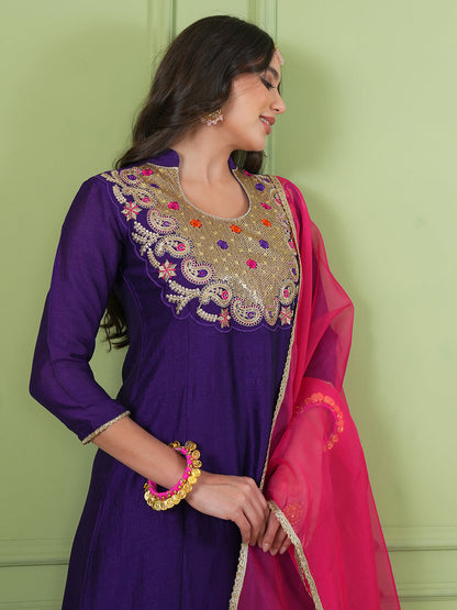 Violet Silk Flared Suit Sets