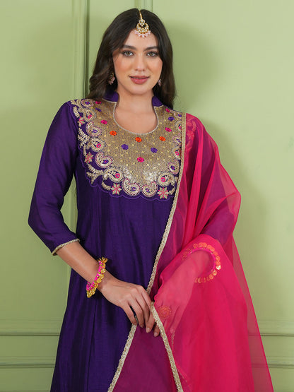 Violet Silk Flared Suit Sets