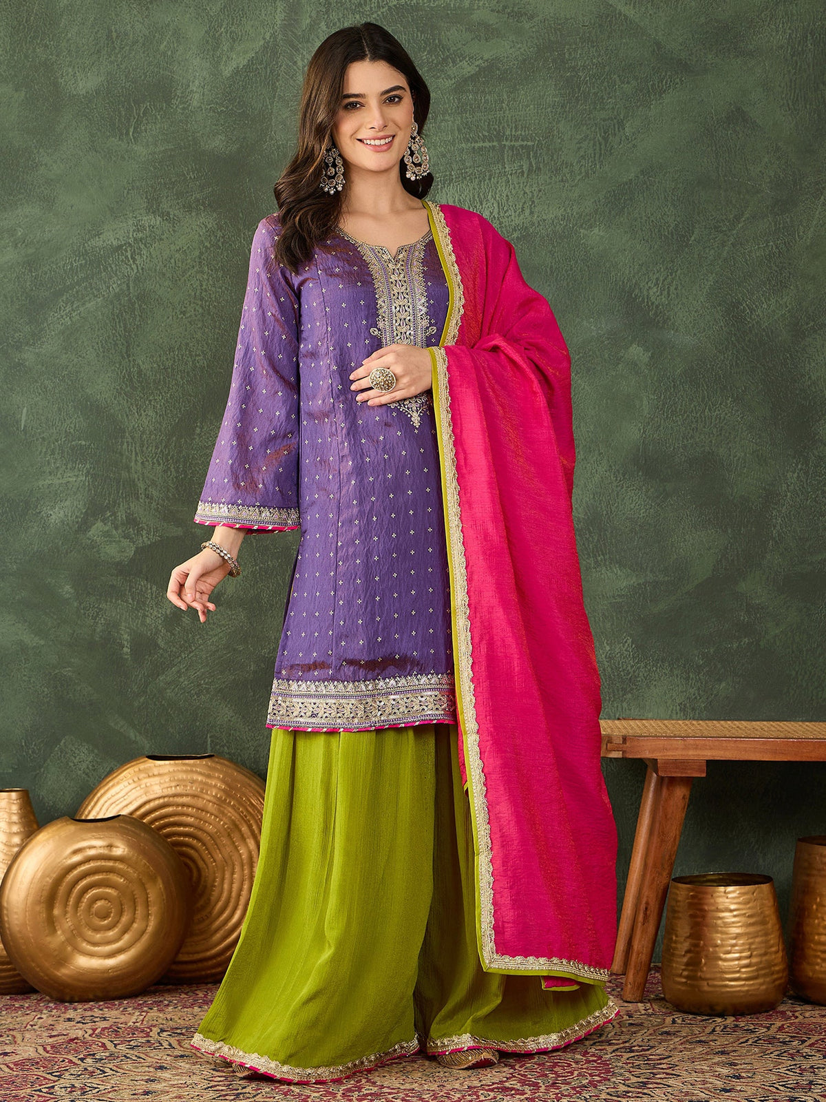 Lavender Embroidered Kurta Sharara Set