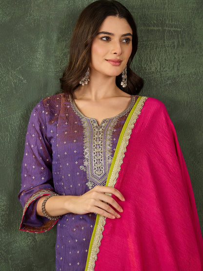 Lavender Embroidered Kurta Sharara Set