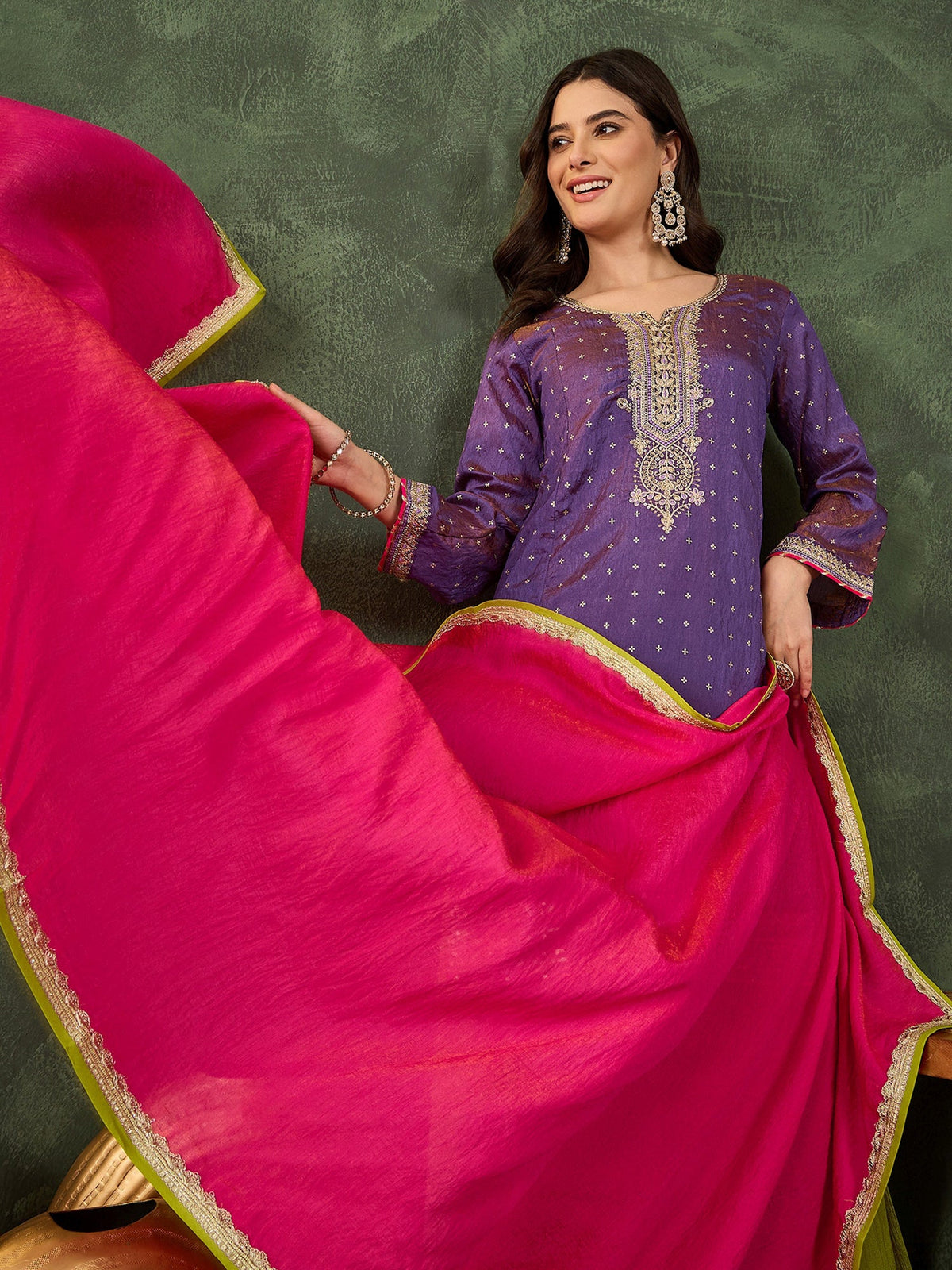 Lavender Embroidered Kurta Sharara Set