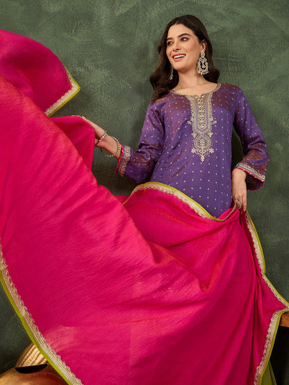 Lavender Embroidered Kurta Sharara Set