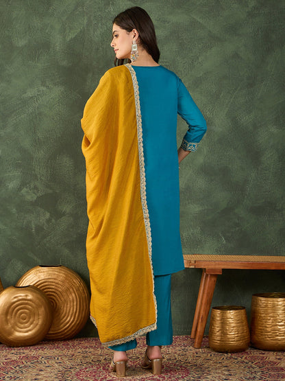 Zariya Firozi Embroidered Kurta Pant