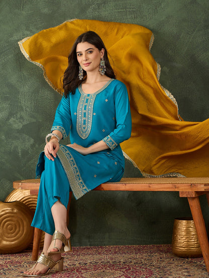 Zariya Firozi Embroidered Kurta Pant