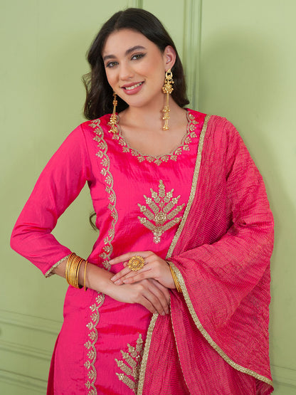 Deep Gajari Silk Embroidered Sharara Suit Set