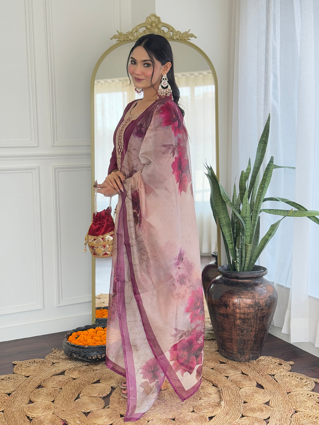 Wine Elegance Viscose Silk Suit Sets