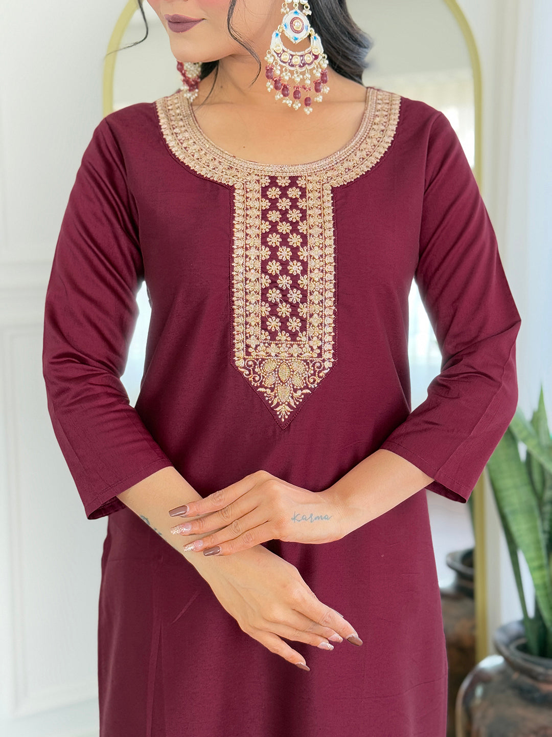 Wine Elegance Viscose Silk Suit Sets