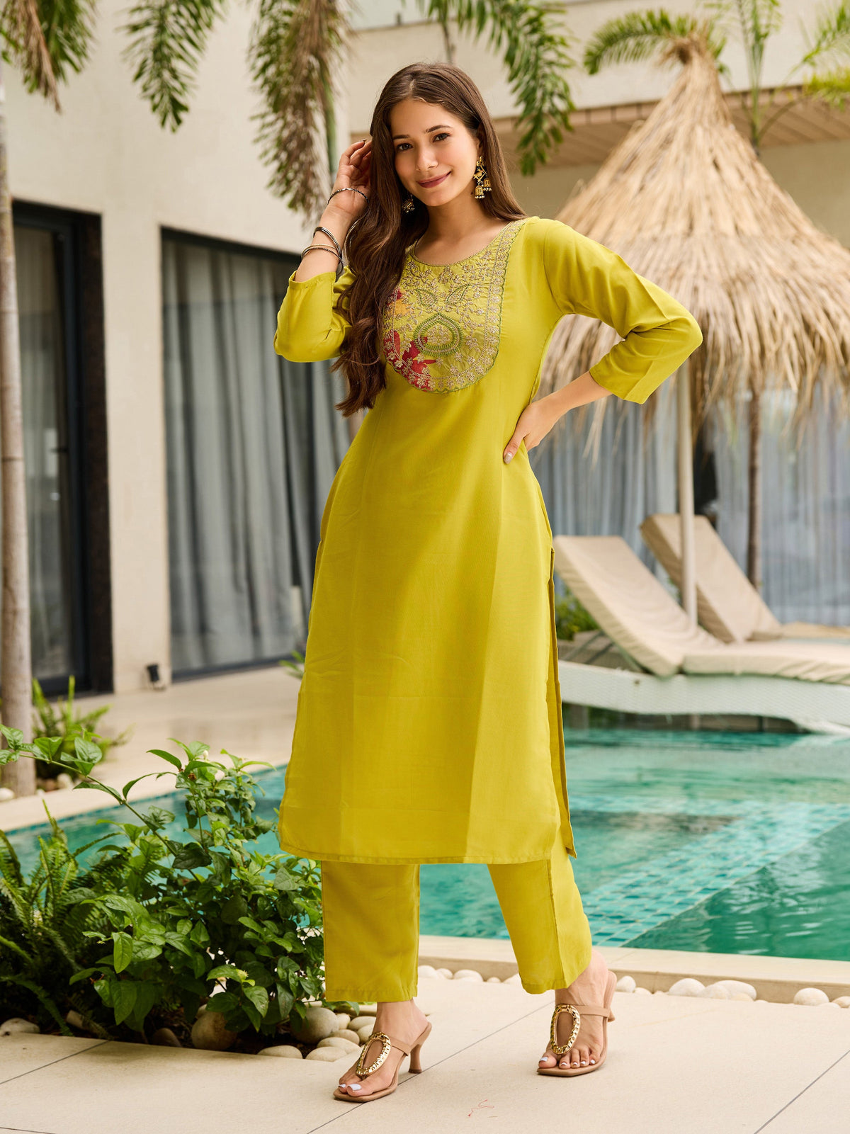 Sunshine Grace Yellow Viscose Silk Suit Sets