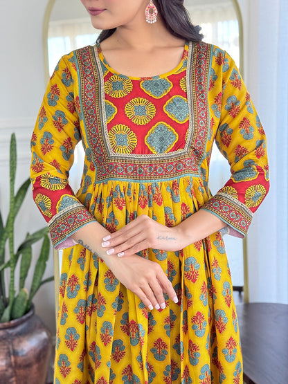 Vibrant Yellow Floral Anarkali Salwar Suit Set