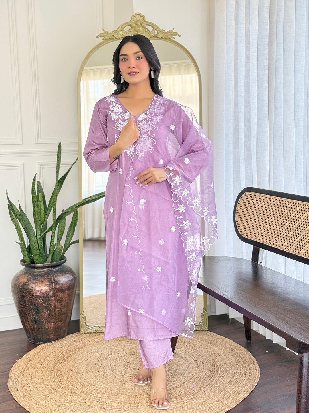 Pastel Lavender Chanderi Silk Salwar Suit Set