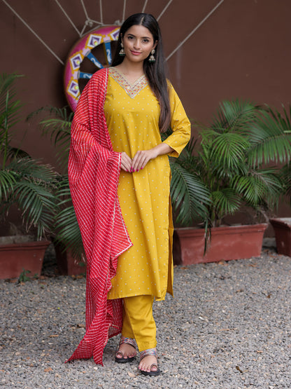 Yellow Embroidered Suit Sets