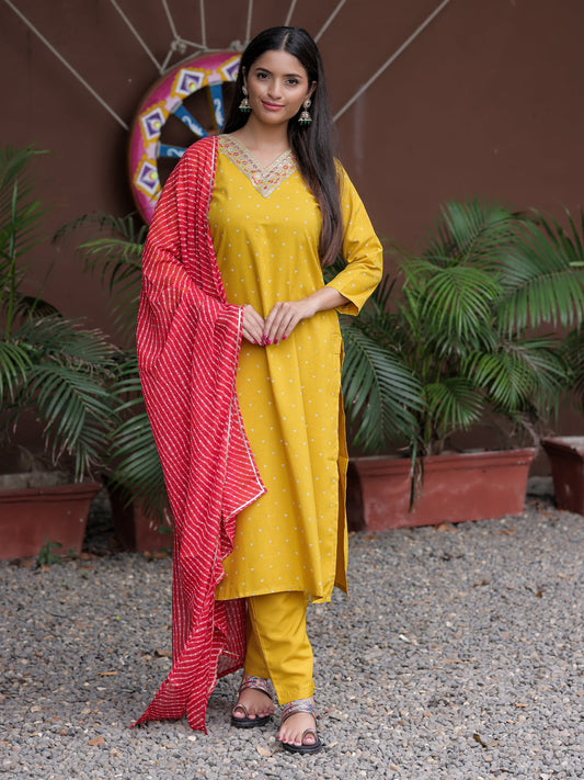 Yellow Embroidered Suit Sets