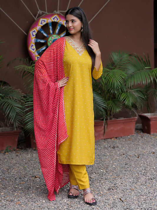 Yellow Embroidered Suit Sets