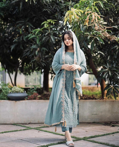 Sky Blue Embroidered Georgette Kurta Set