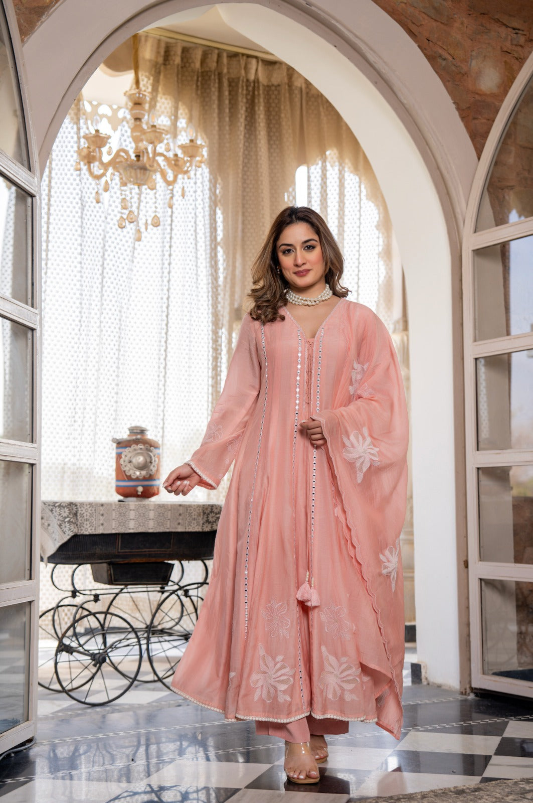 Blush Bloom Embroidered Anarkali Kurta Set