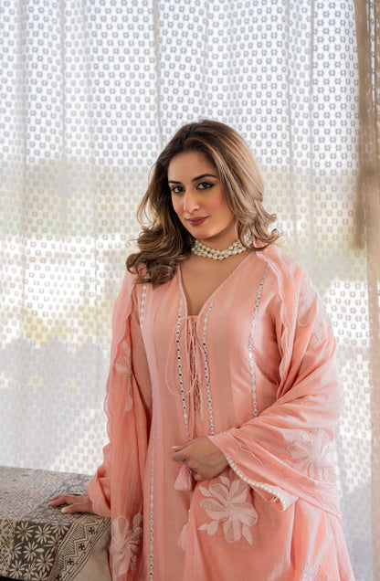 Blush Bloom Embroidered Anarkali Kurta Set