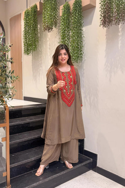 Mocha Grace Embroidered Co-Ord Set