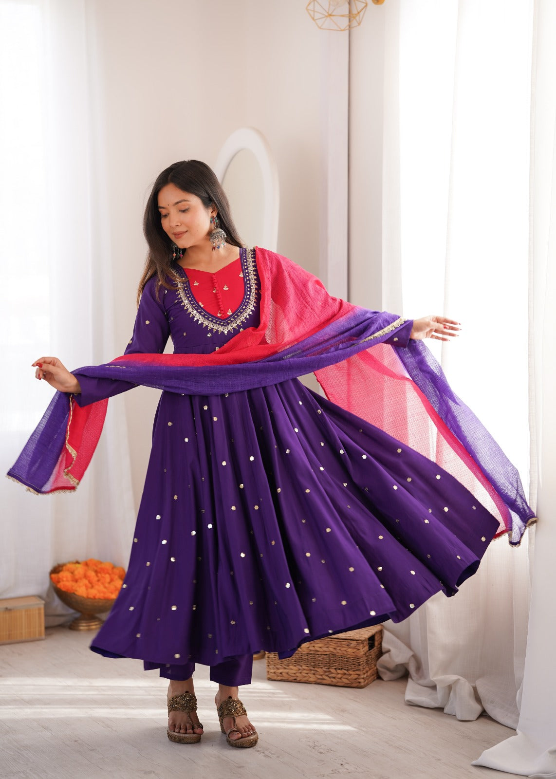 Elegant Purple Embroidered Anarkali Suit Set