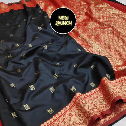 Pure Lichi Silk Saree Haevy Weaving Black Colour, Party Wear - Ibis Fab